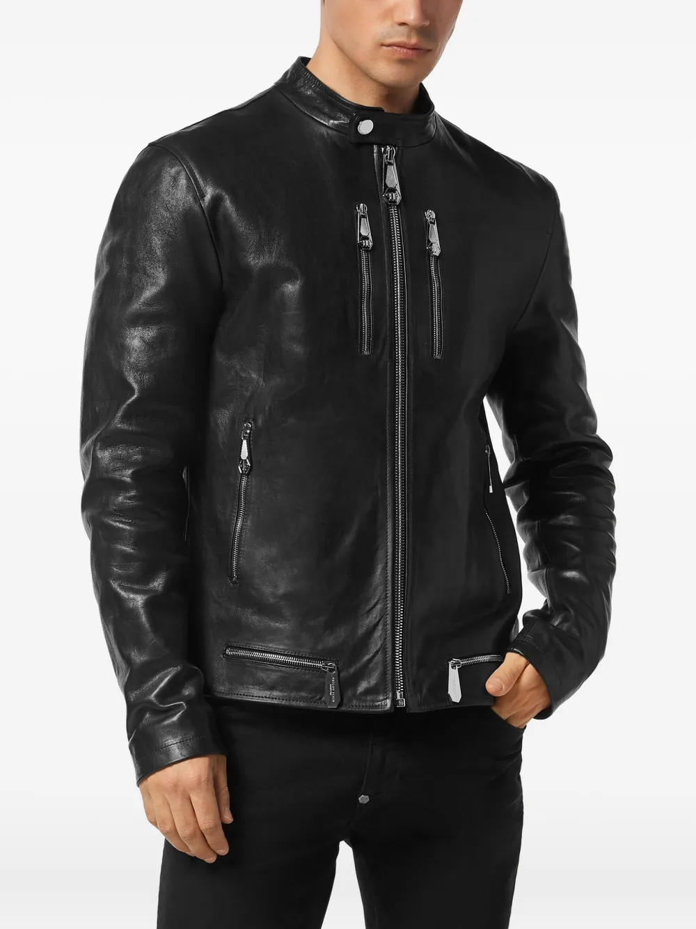 Philipp Plein Leren jack 02 BLACK