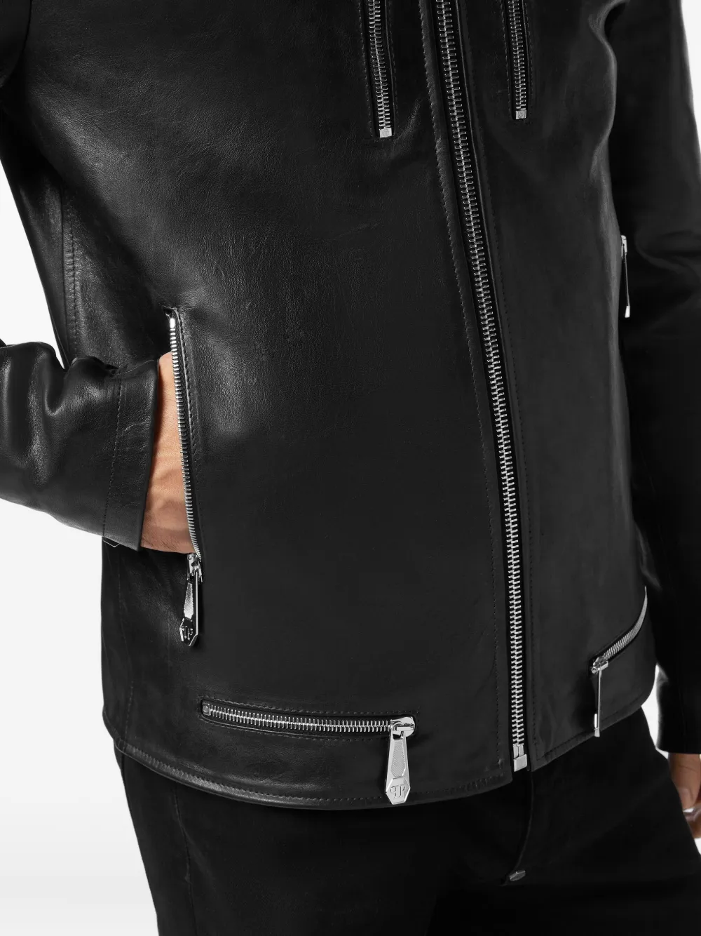 Philipp Plein Leren jack 02 BLACK