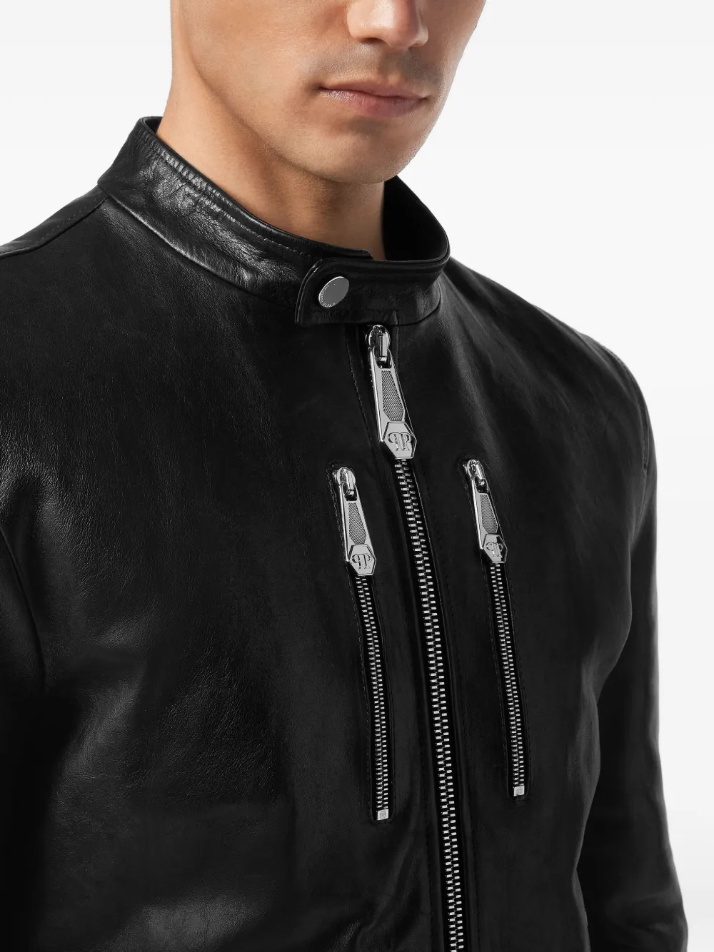 Philipp Plein Leren jack 02 BLACK