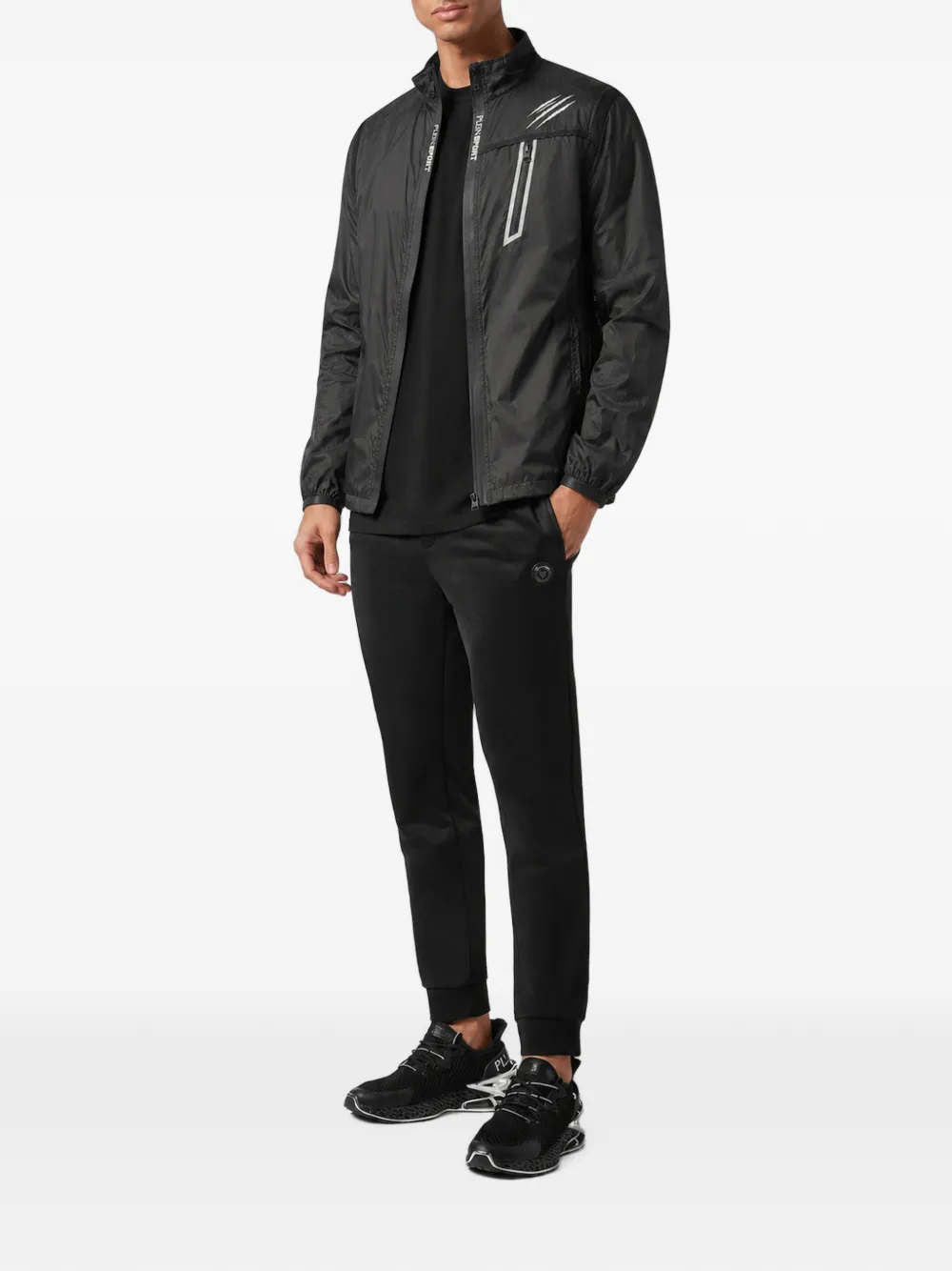 Plein Sport logo-print zip-up jacket Zwart