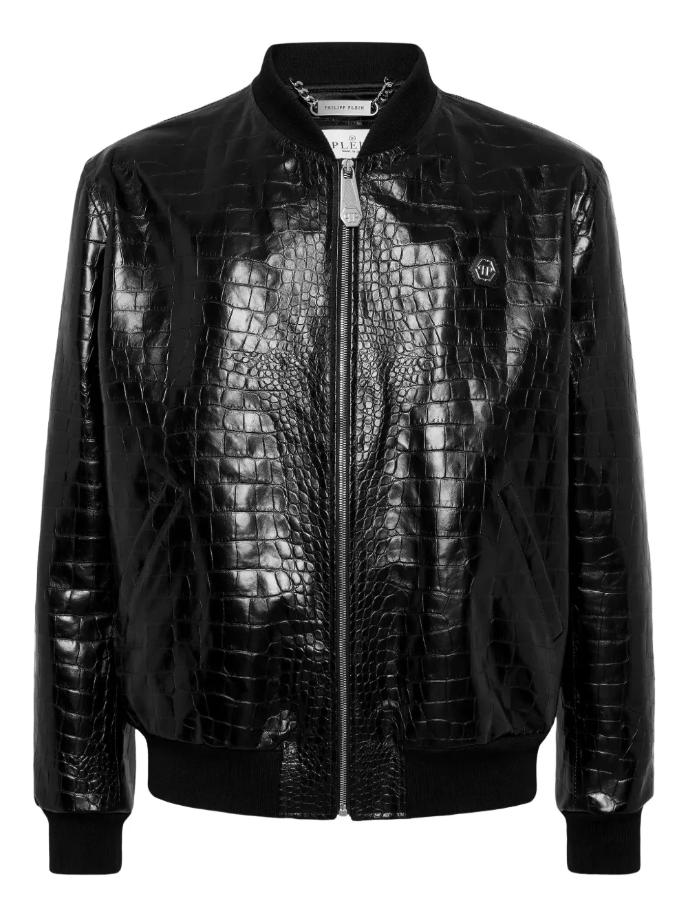 Philipp Plein Bomberjack met krokodillen-reliëf Zwart
