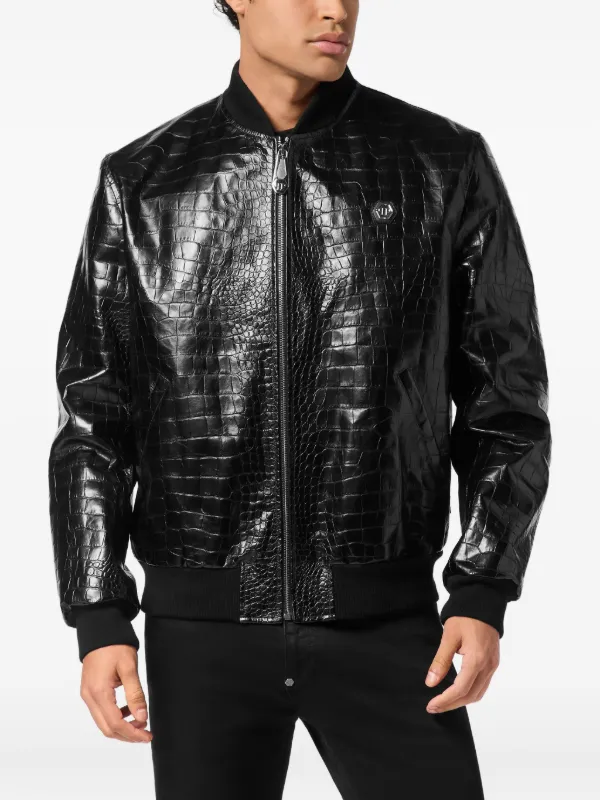 Philipp Plein レザーボンバージャケット | ブラック | FARFETCH JP
