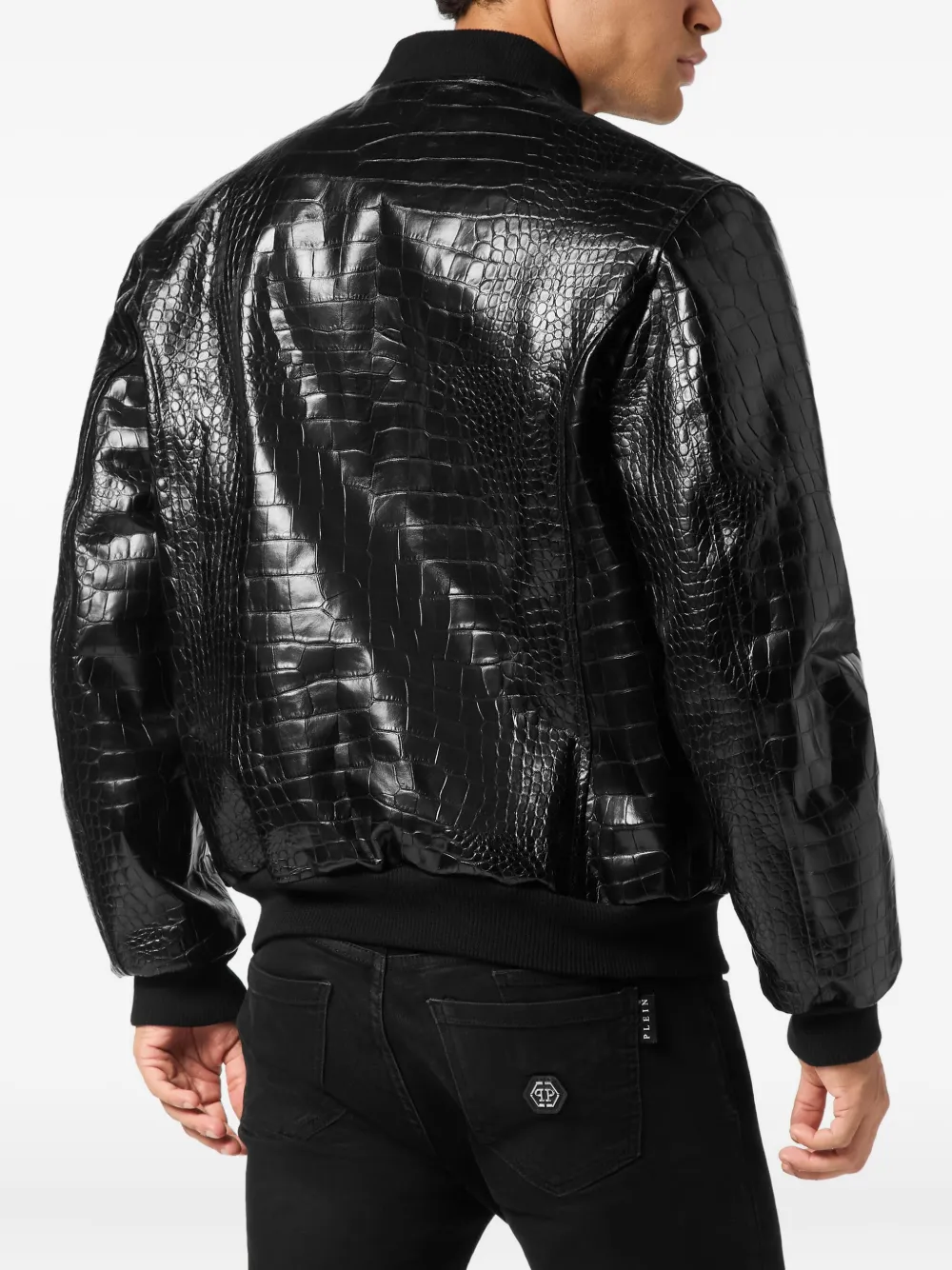 Philipp Plein Bomberjack met krokodillen-reliëf Zwart