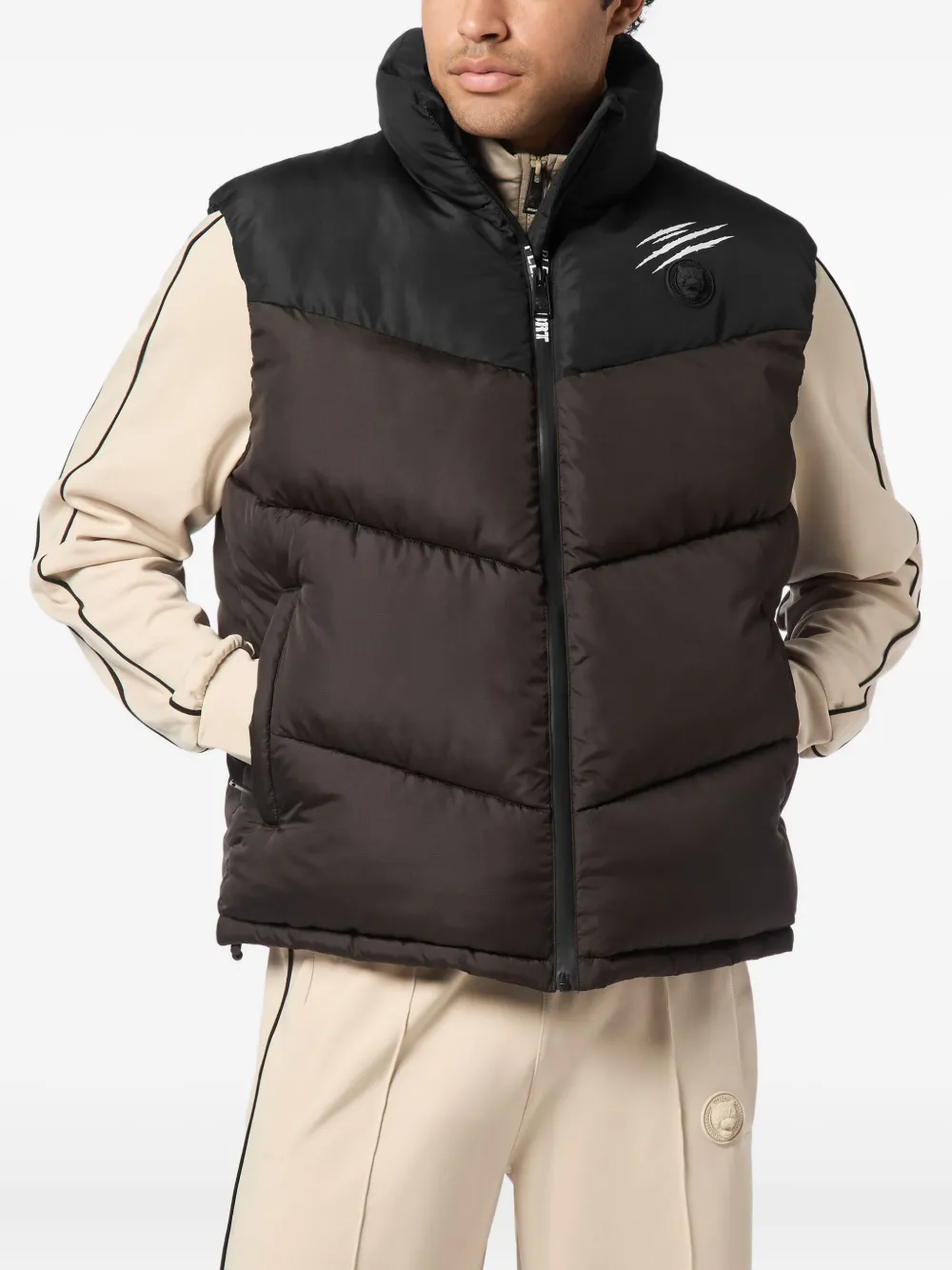Plein Sport Claw-print Quilted Gilet In Brown