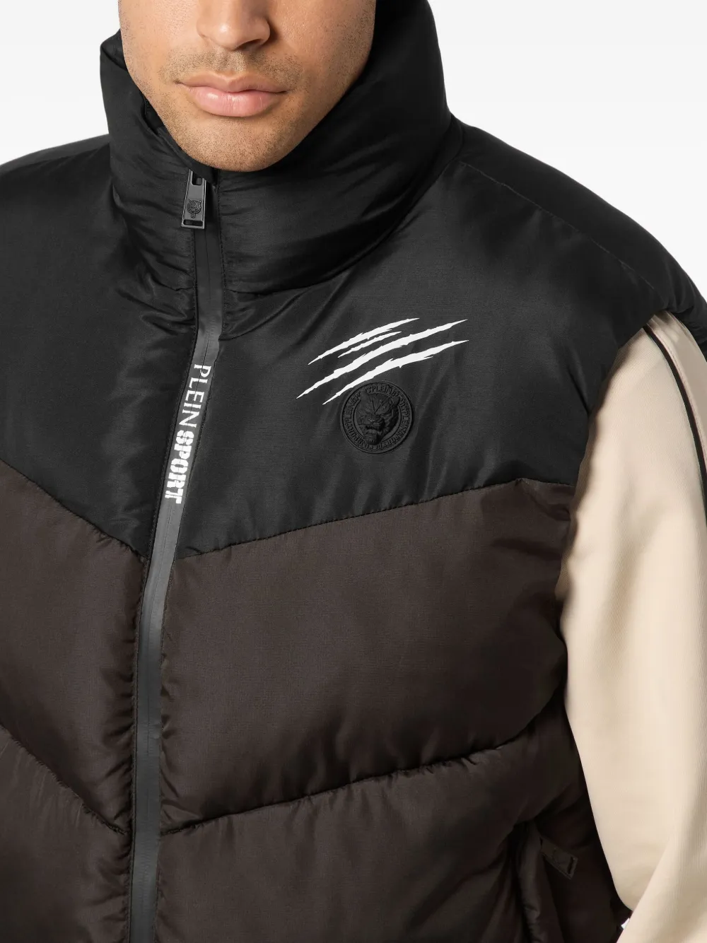 Plein Sport Claw-print Quilted Gilet In Brown