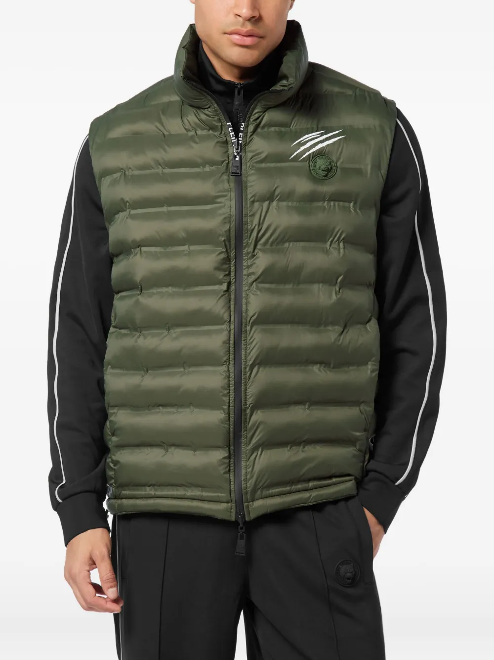Plein Sport Shanghai Quilted Claw-print Gilet In Green