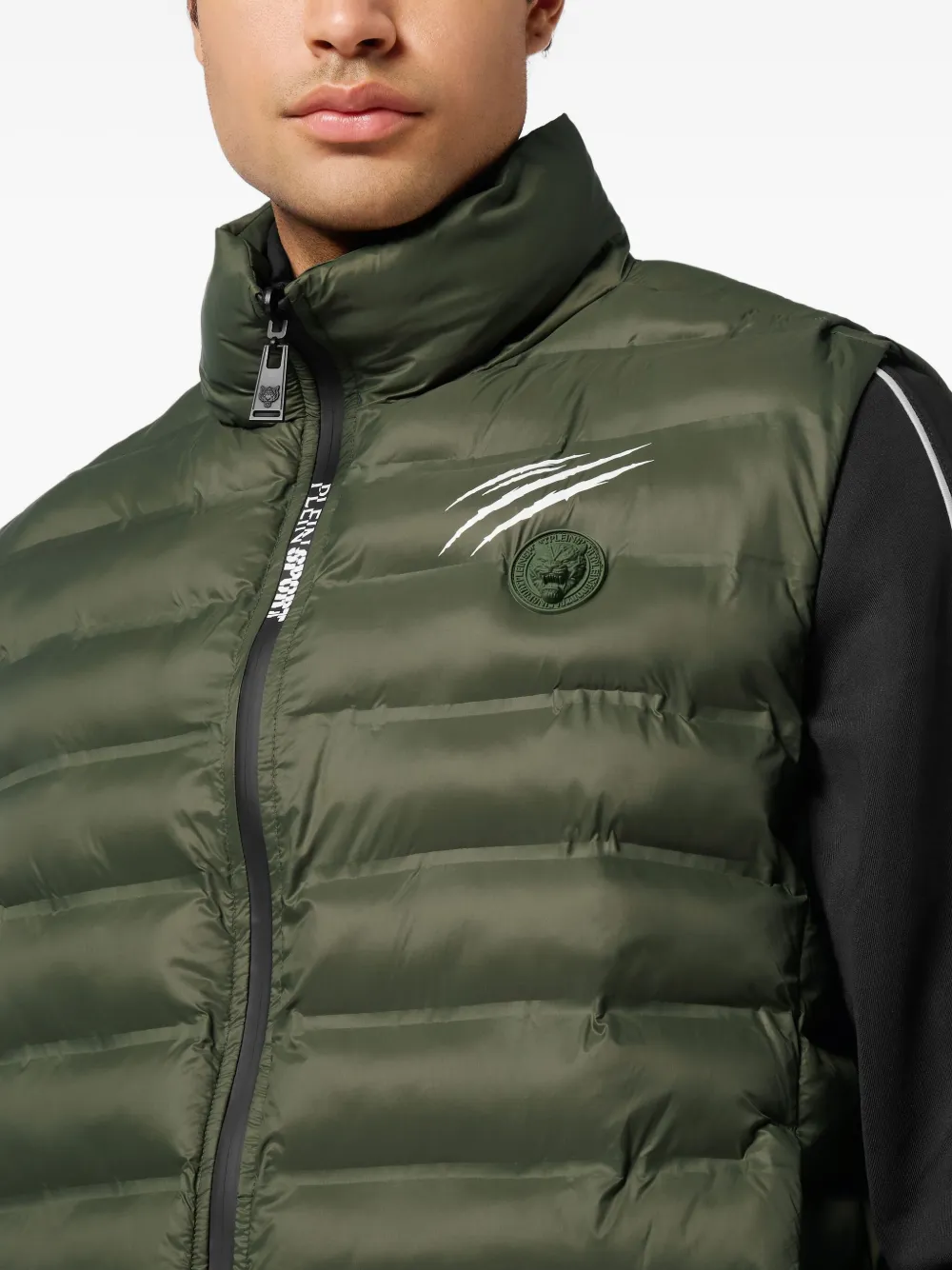 Plein Sport Shanghai Quilted Claw-print Gilet In Green