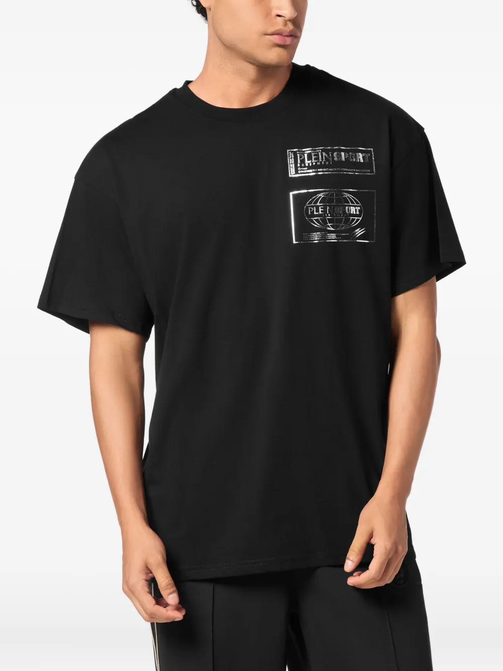 Plein Sport metallic-logo cotton T-shirt - Zwart