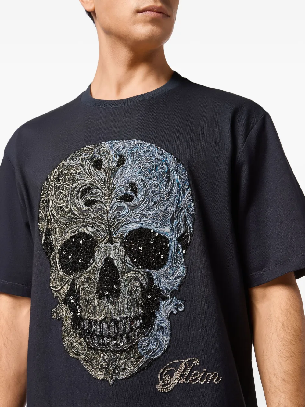 Philipp Plein T-shirt met geborduurde doodskop Blauw