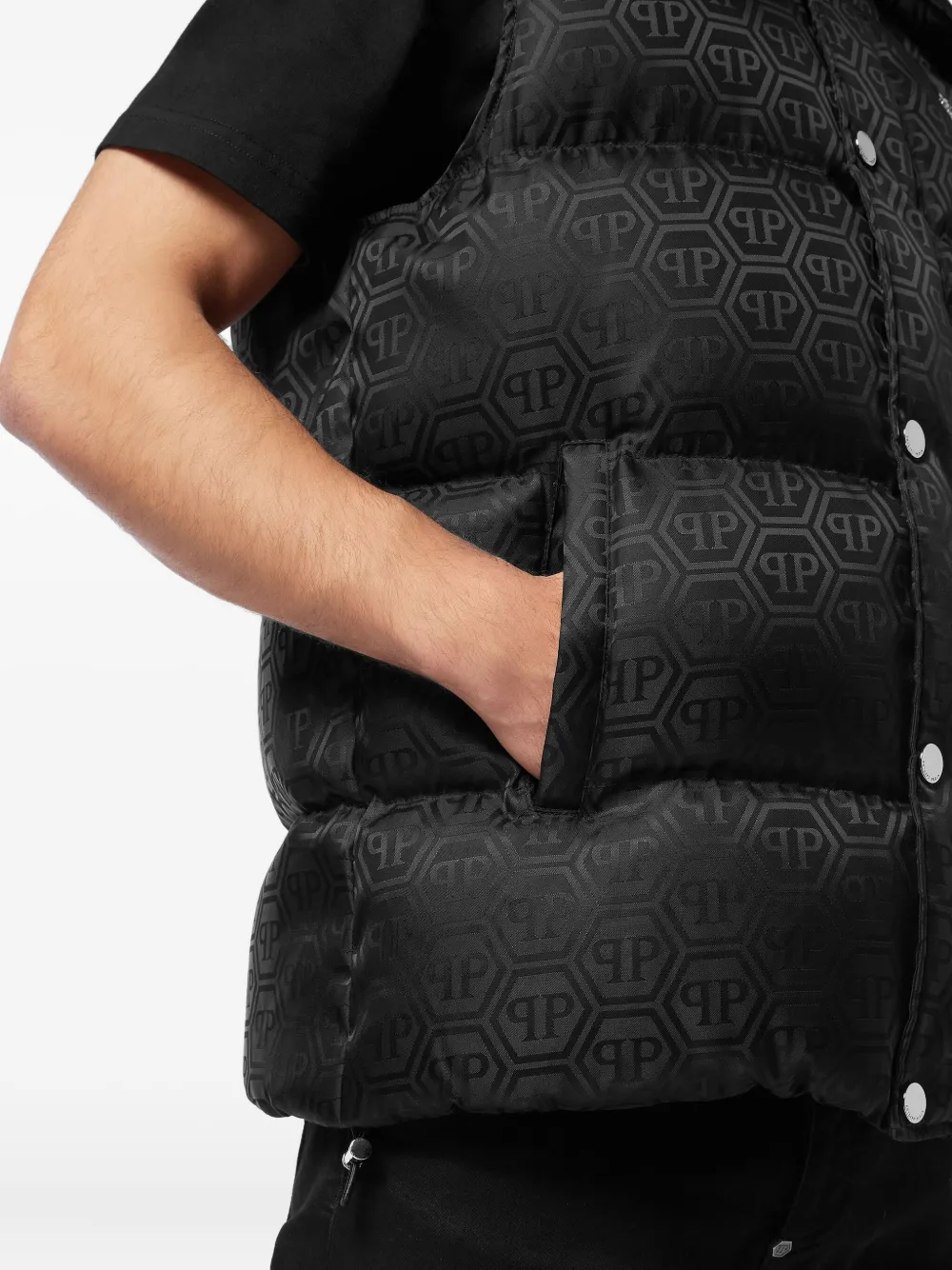 Philipp Plein Bodywarmer met monogram-patroon Zwart