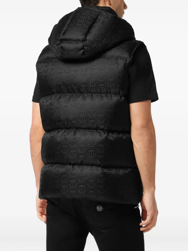 Philipp Plein monogram-pattern Puffer Gilet Black FARFETCH UK