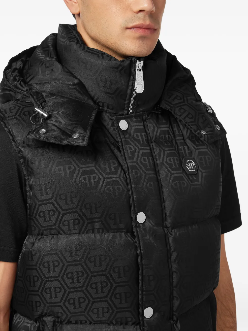 Philipp Plein Bodywarmer met monogram-patroon Zwart