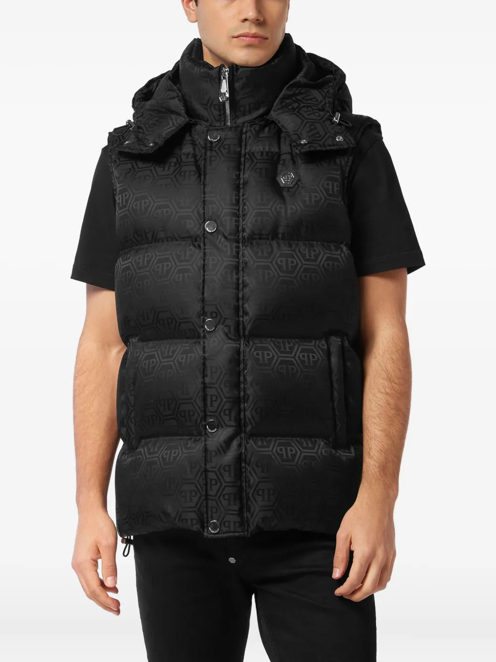 Philipp Plein Bodywarmer met monogram-patroon Zwart