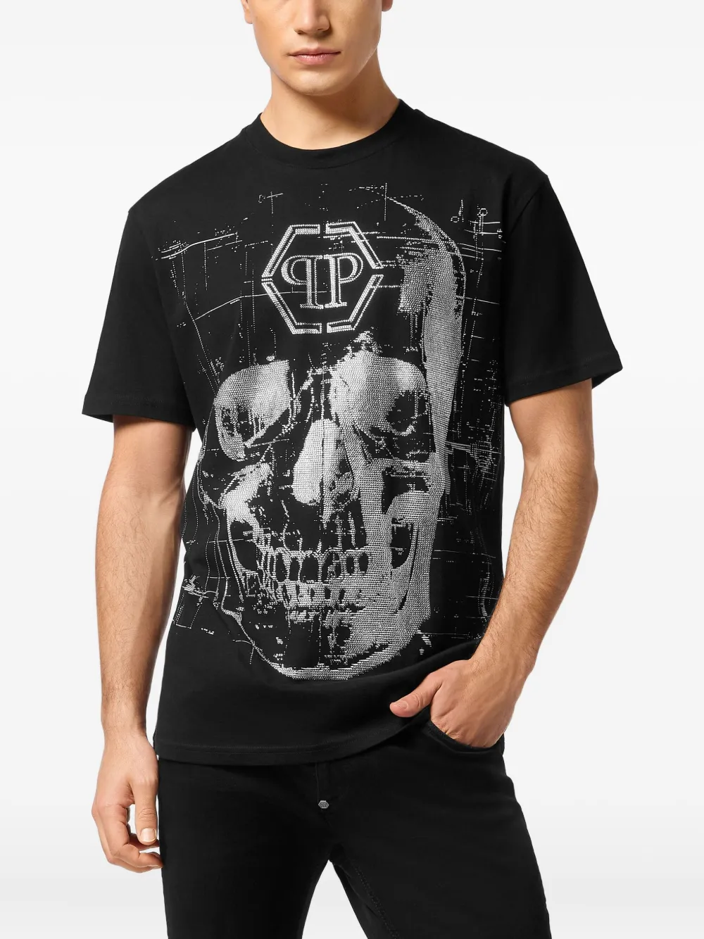 Philipp Plein Overhemd verfraaid met doodskop Zwart