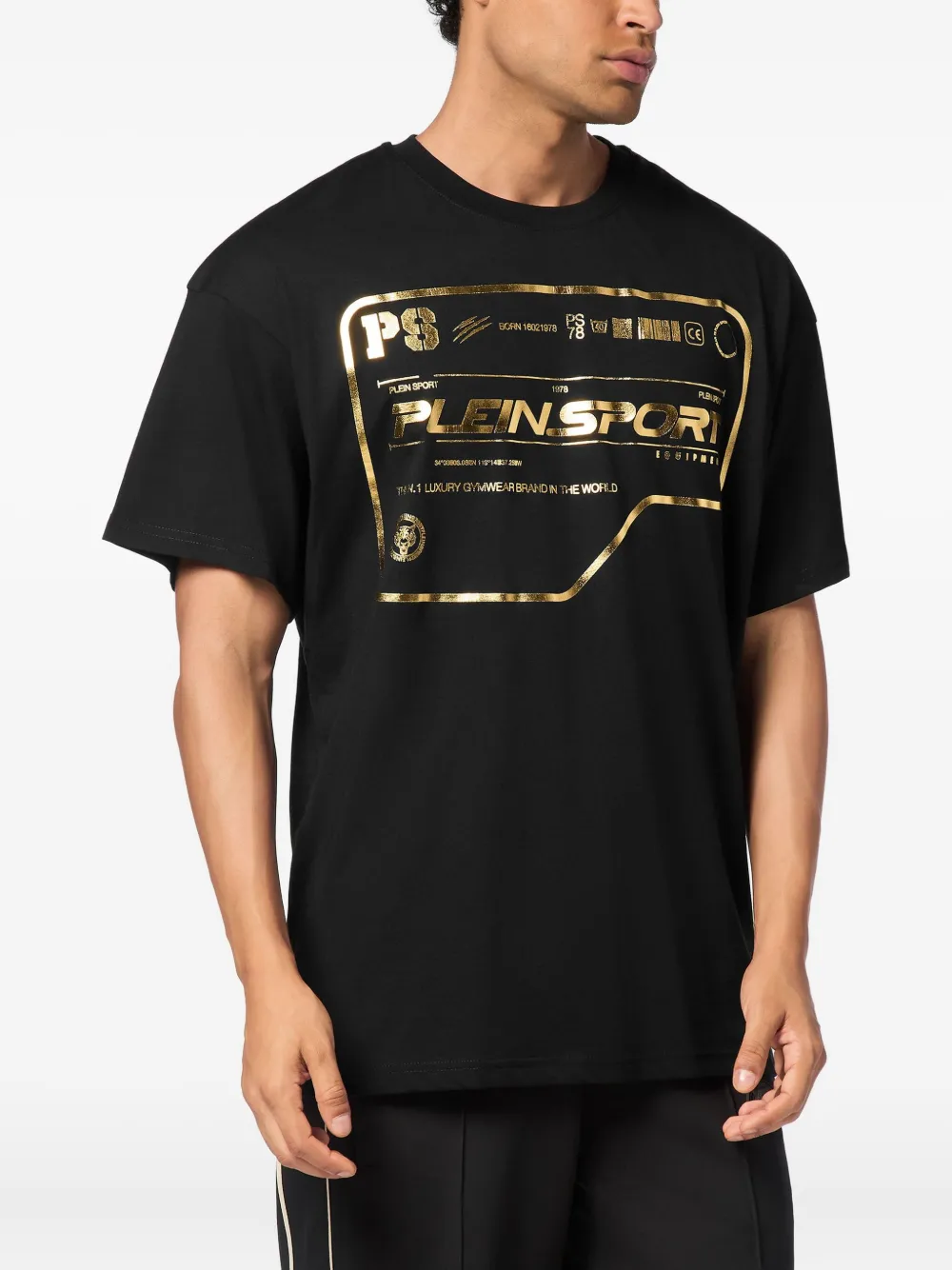 Plein Sport gold-logo cotton T-shirt - Zwart
