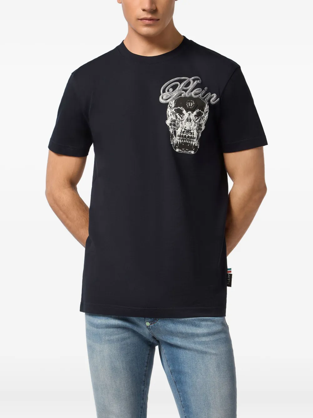 Philipp Plein T-shirt met doodskopprint - Blauw