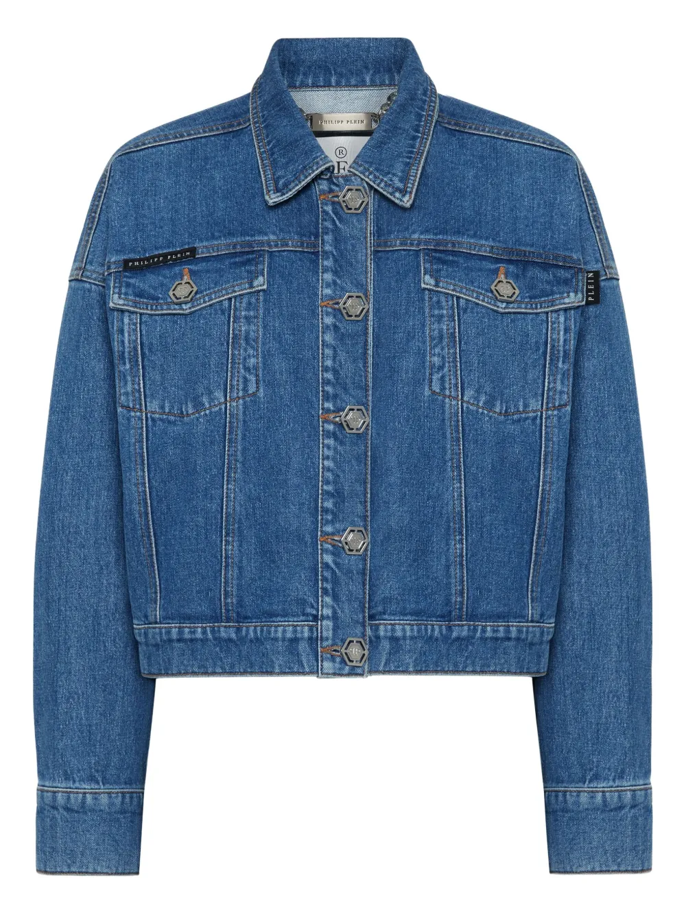 Philipp Plein Crystal Fringes Denim Jacket In Blue