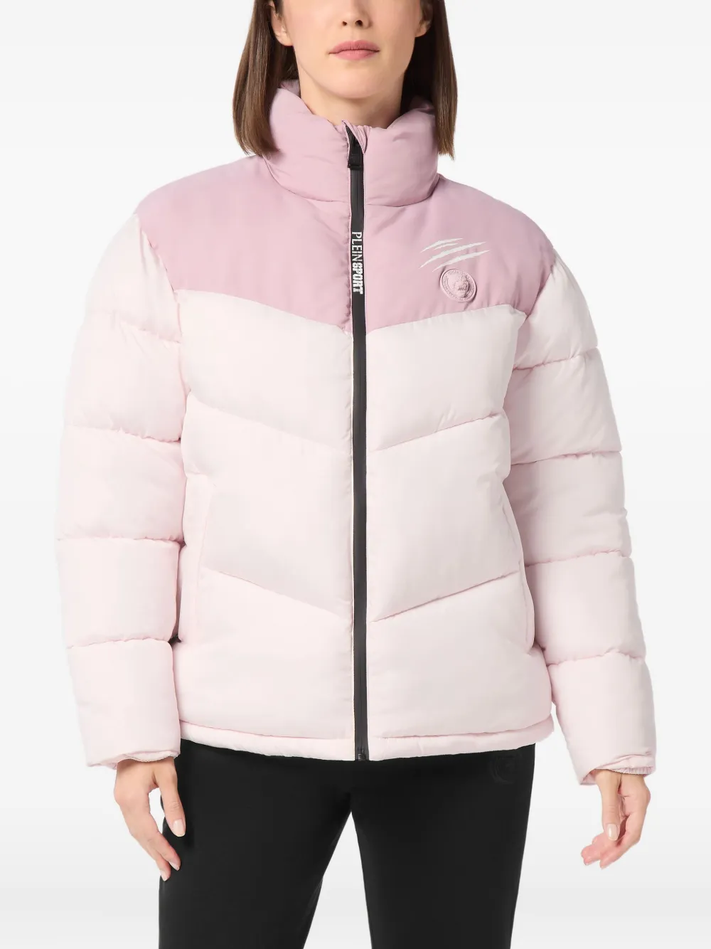  Plein Sport Two-tone Long-sleeved Puffer Jacket - Pink 