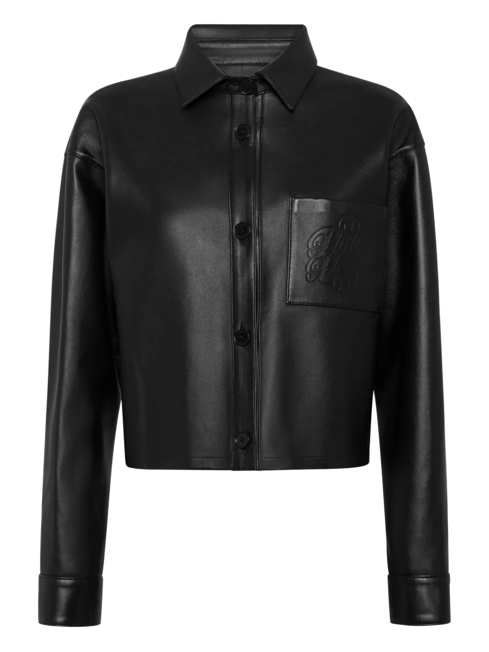Philipp Plein Leren cropped blouse Zwart