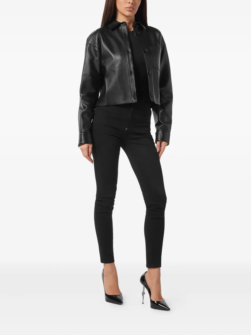 Philipp Plein Leren cropped blouse - Zwart