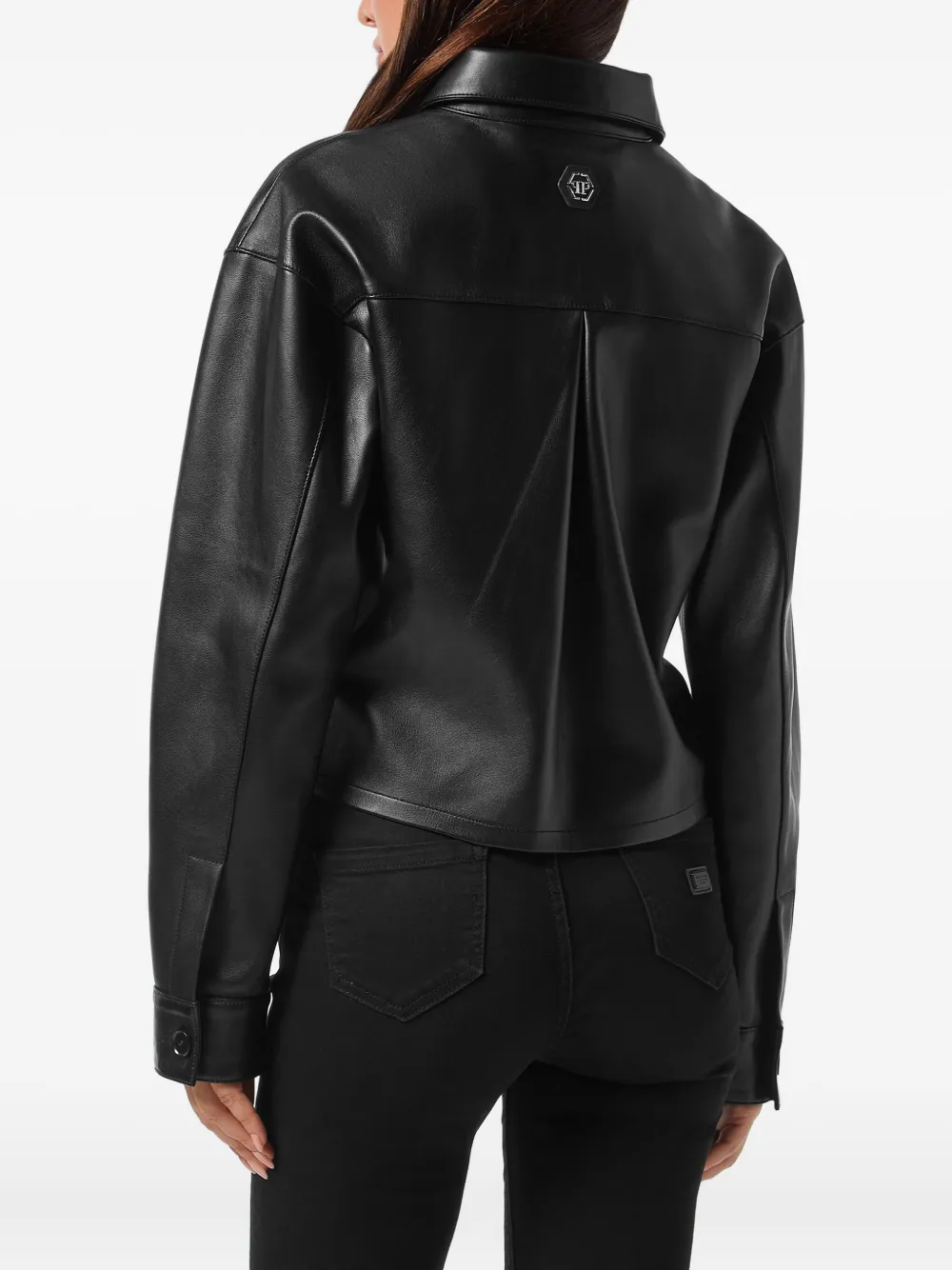 Philipp Plein Leren cropped blouse Zwart