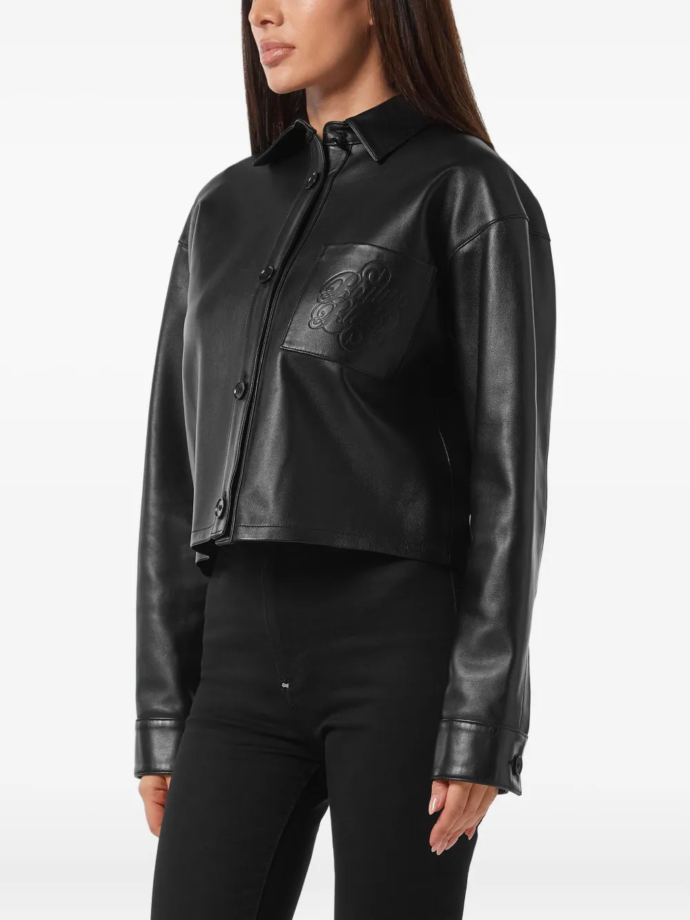 Philipp Plein Leren cropped blouse Zwart