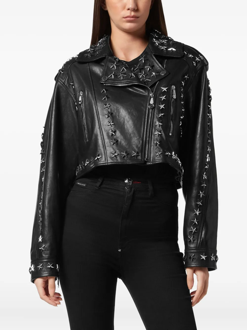 Philipp Plein Star Stud-embellished Biker Jacket In Black