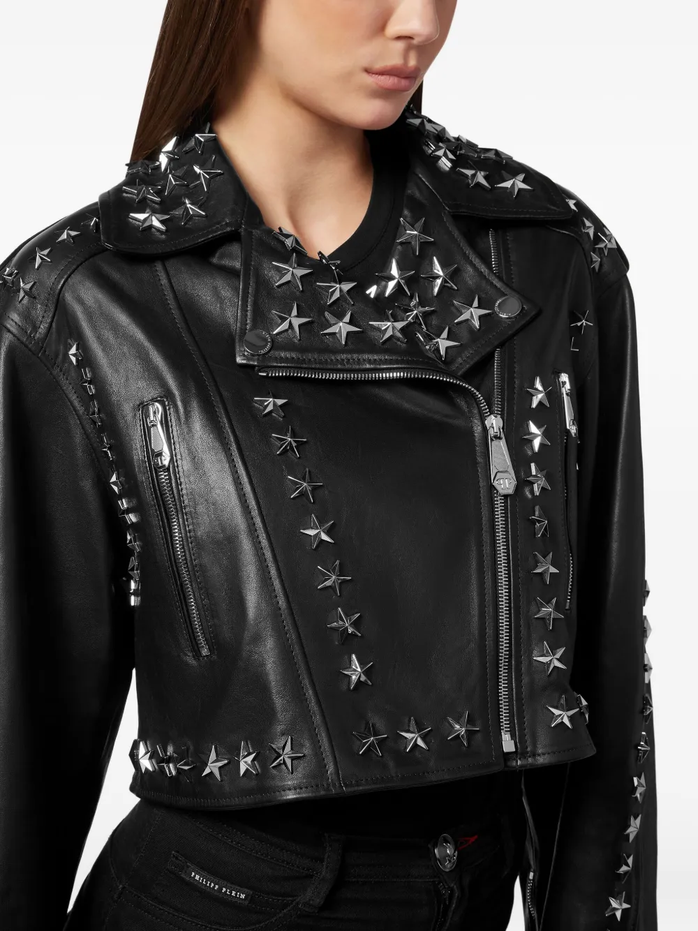 Philipp Plein Star Stud-embellished Biker Jacket In Black