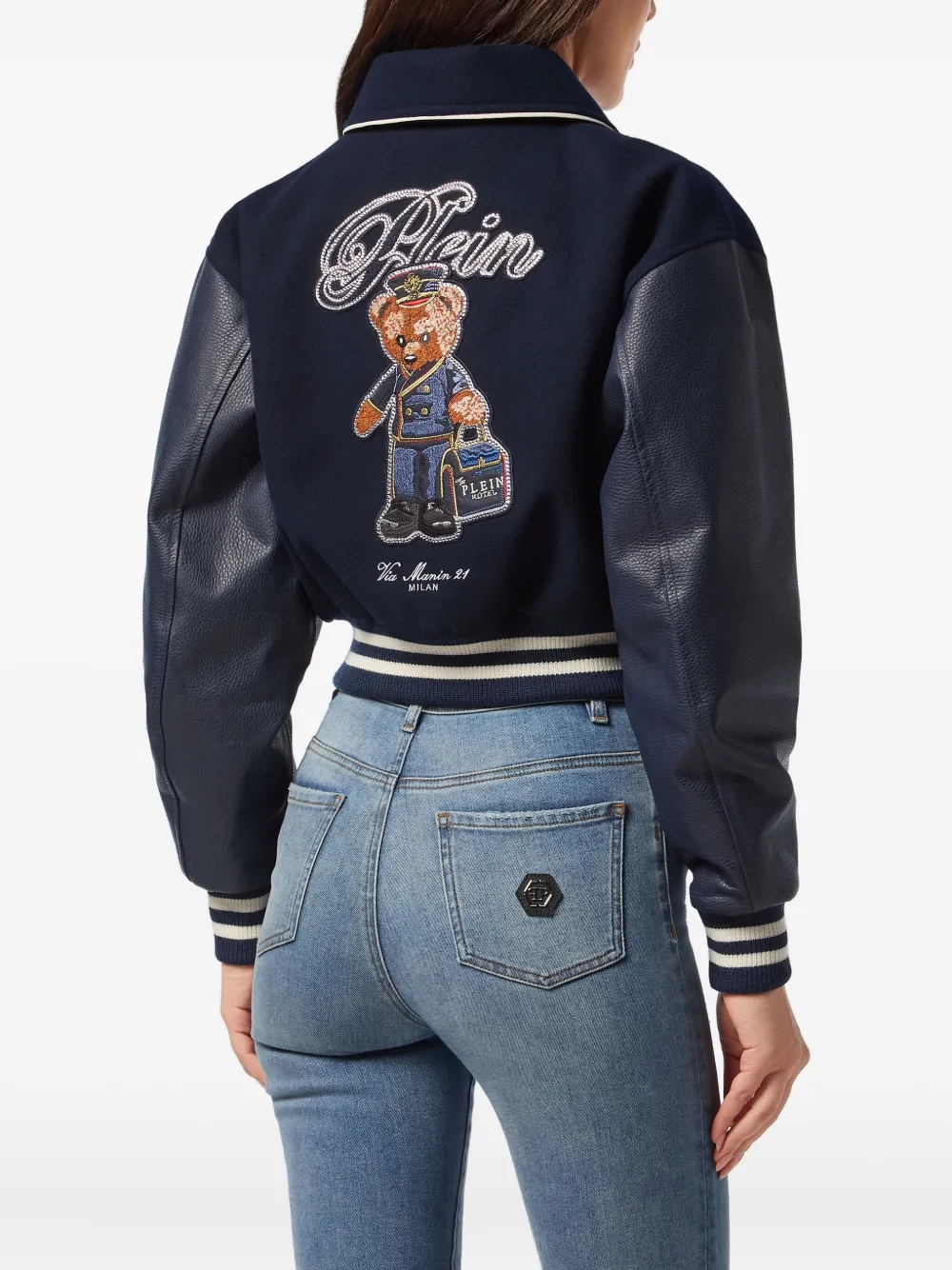 Philipp Plein Bomberjack met logopatch Blauw