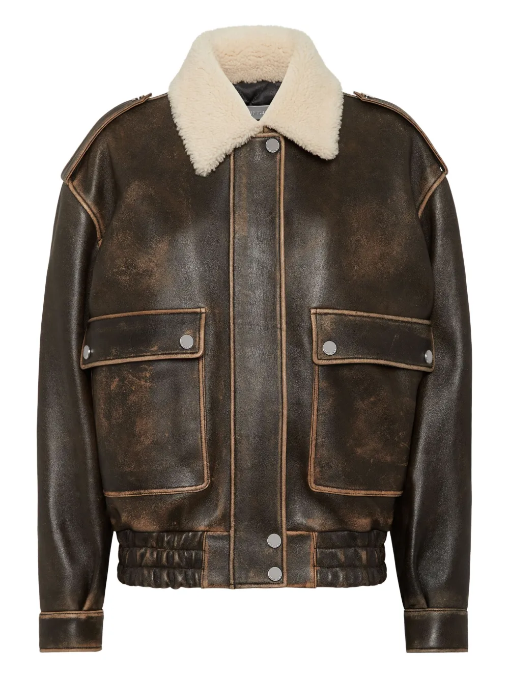 Philipp Plein Leren bomberjack Bruin