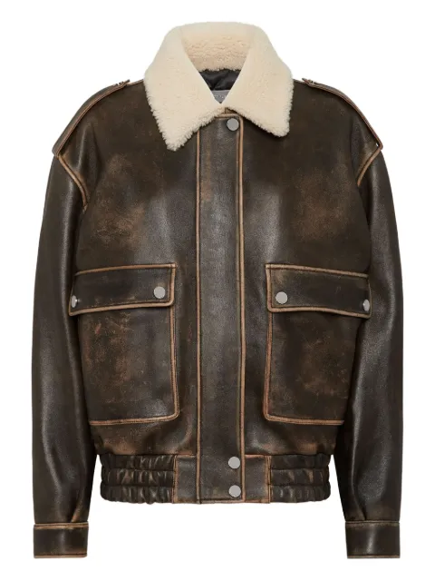 Philipp Plein leather aviator bomber jacket