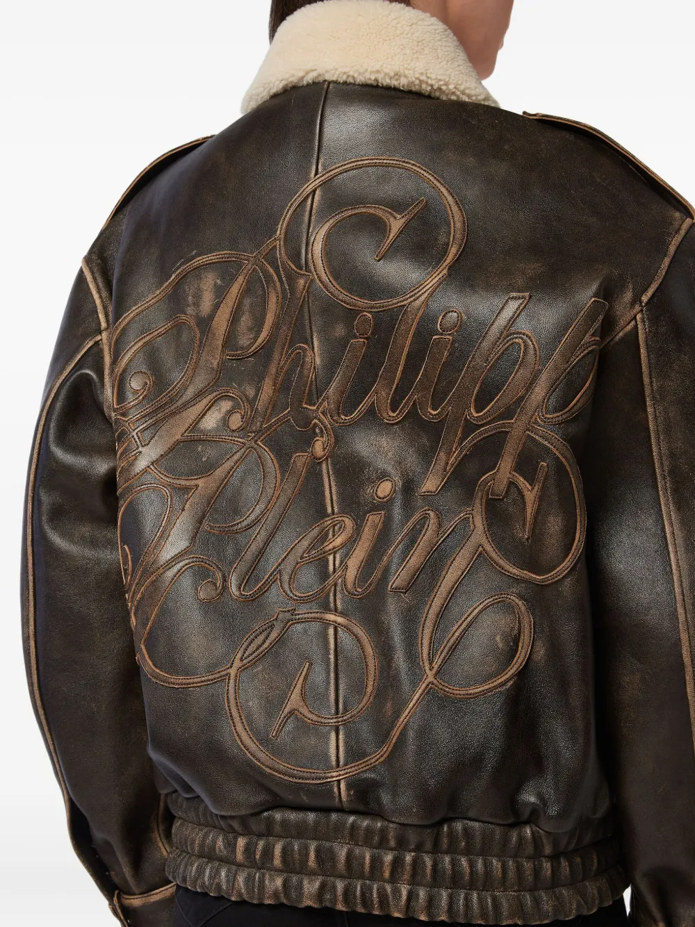 Philipp Plein Leren bomberjack Bruin