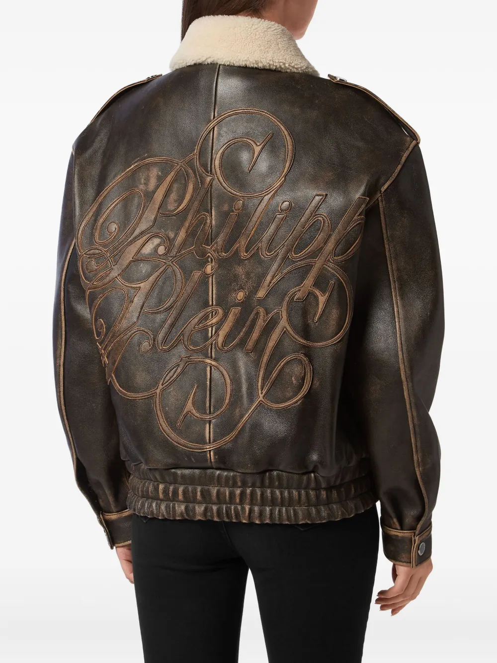 Philipp Plein Leren bomberjack Bruin