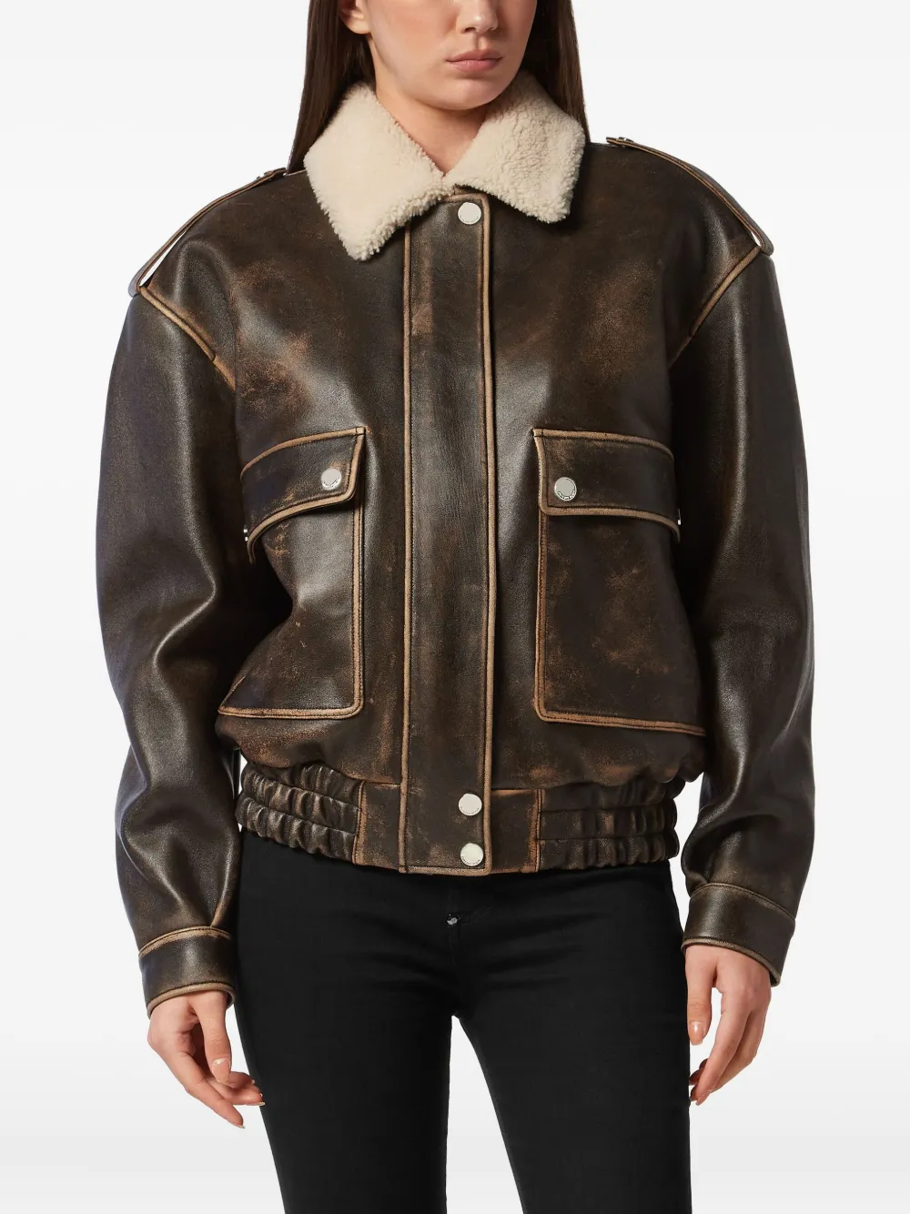 Philipp Plein Leren bomberjack Bruin