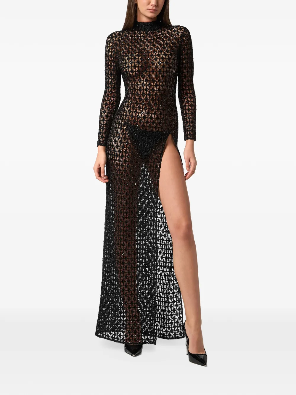 Philipp Plein Abito lungo con ricamo - Nero