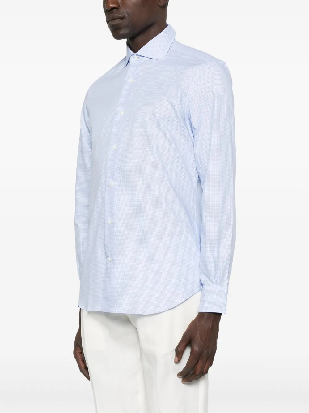 Mazzarelli Overhemd met pied-de-poule print Blauw