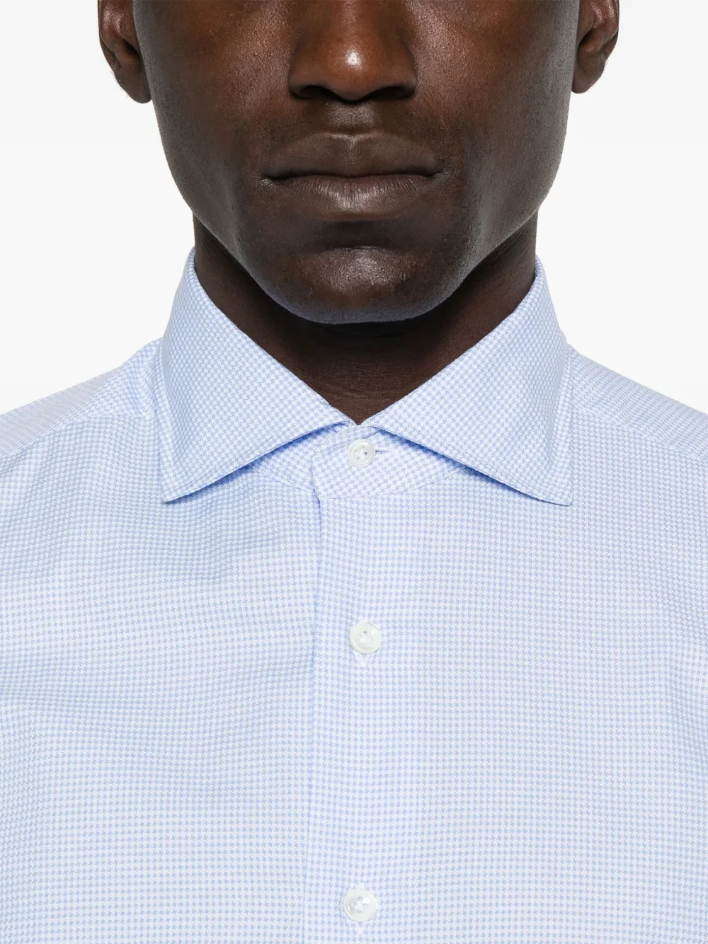 Mazzarelli Overhemd met pied-de-poule print Blauw