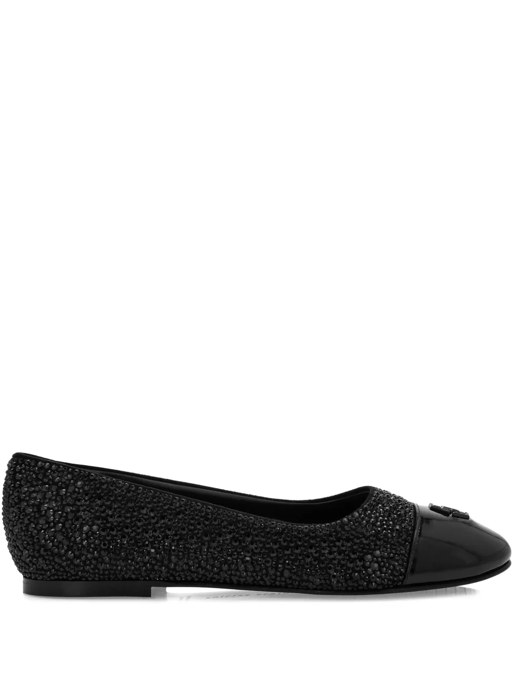Philipp Plein Strass Logo Ballerina Flats In Black