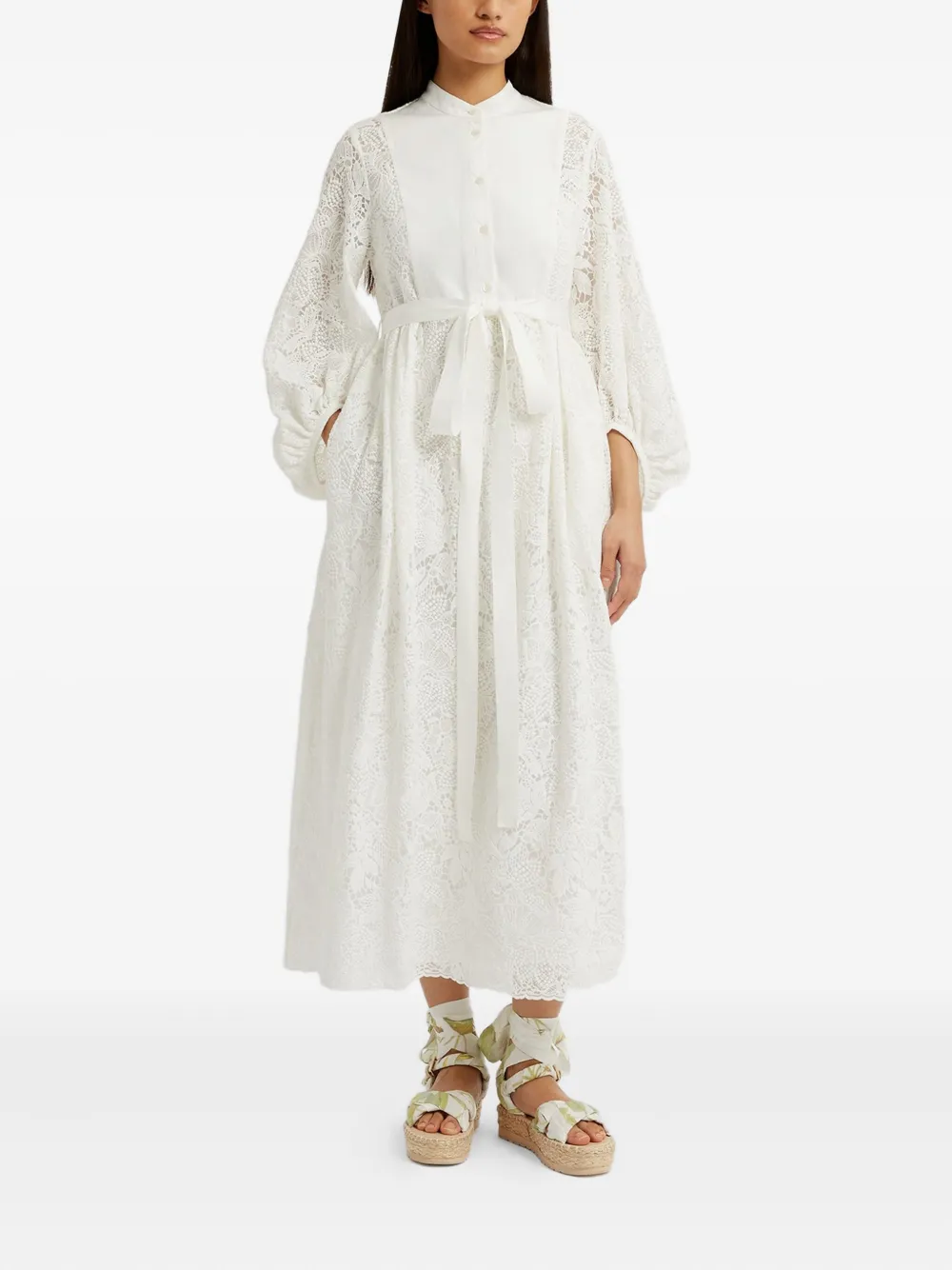 ERDEM LONG-SLEEVE BELTED MIDI DRESS