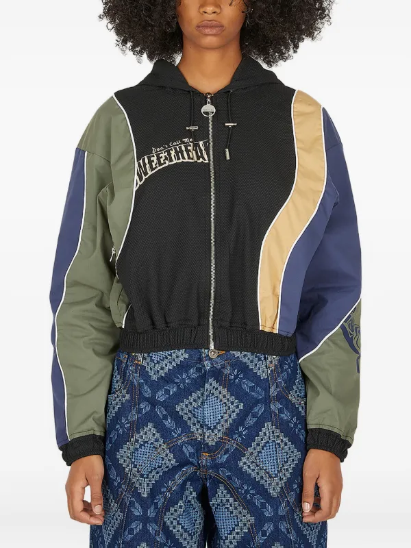 Ahluwalia drawstring-hood Panelled Bomber Jacket | Black | FARFETCH