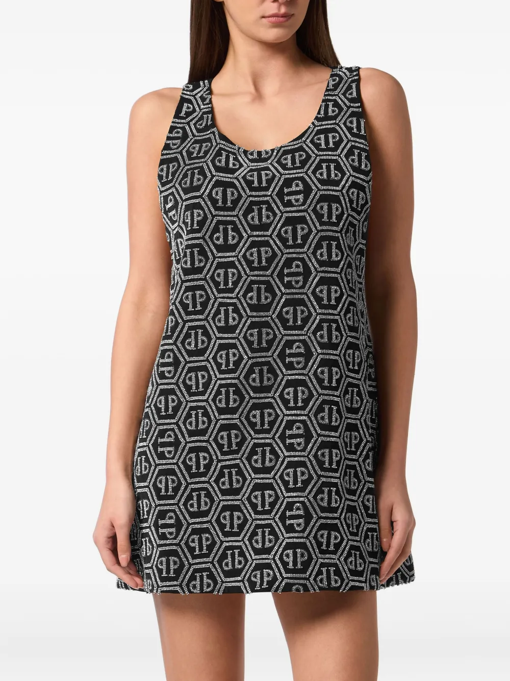 Philipp Plein Monogram Strass mini-jurk Zwart