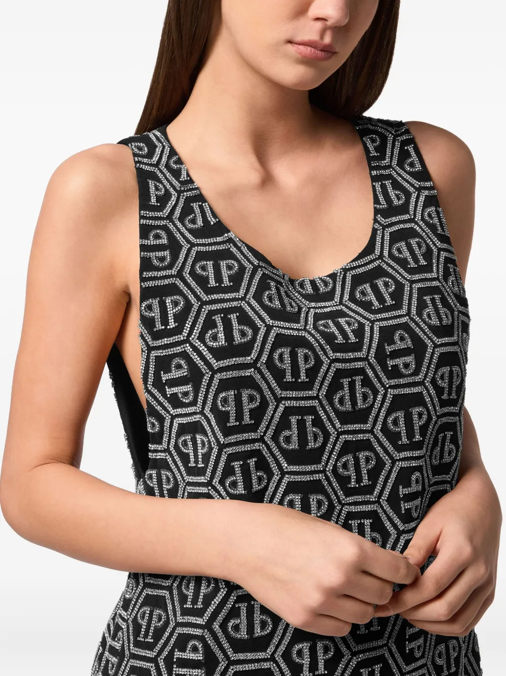 Philipp Plein Monogram Strass mini-jurk Zwart