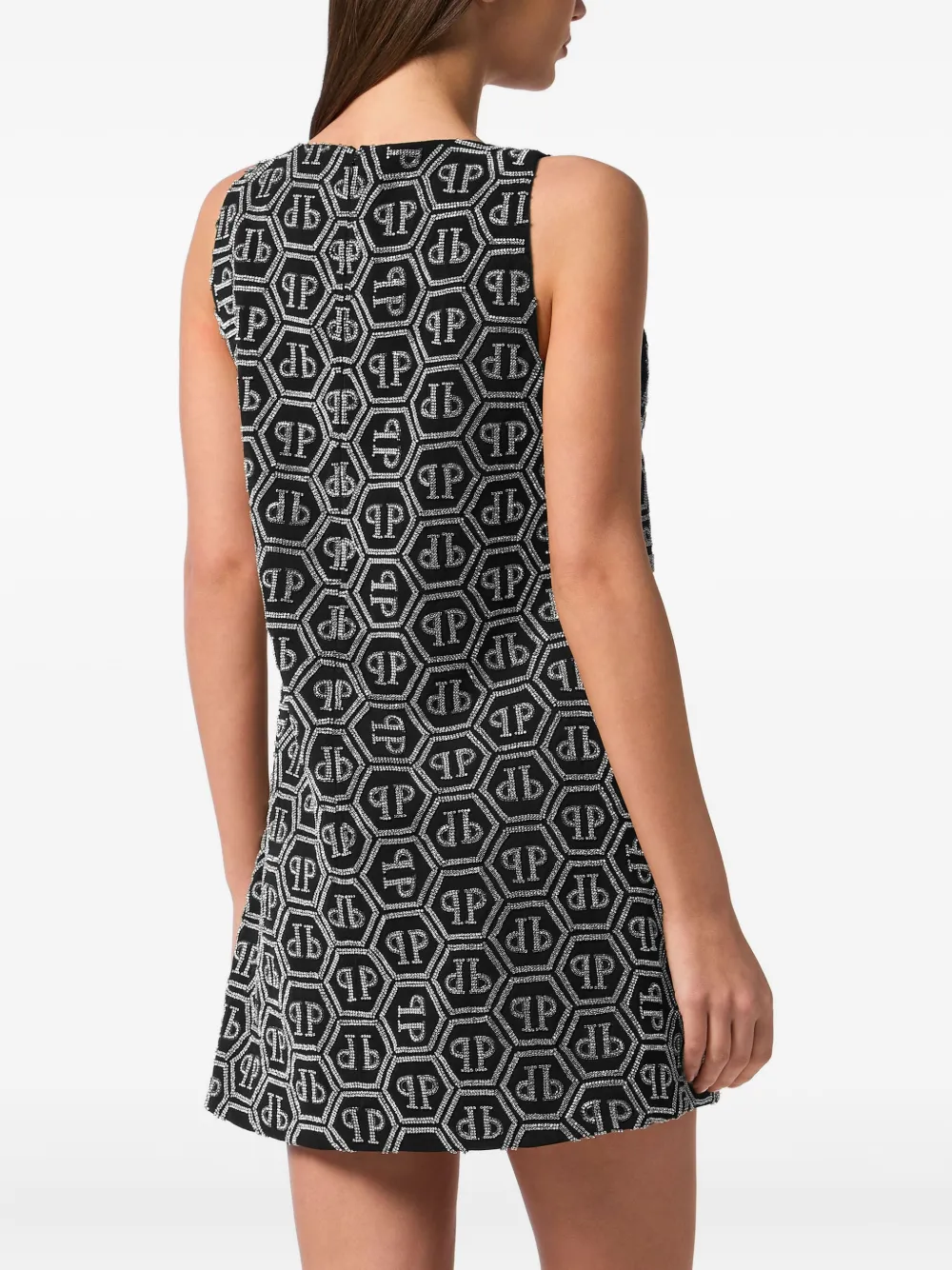 Philipp Plein Monogram Strass mini-jurk Zwart