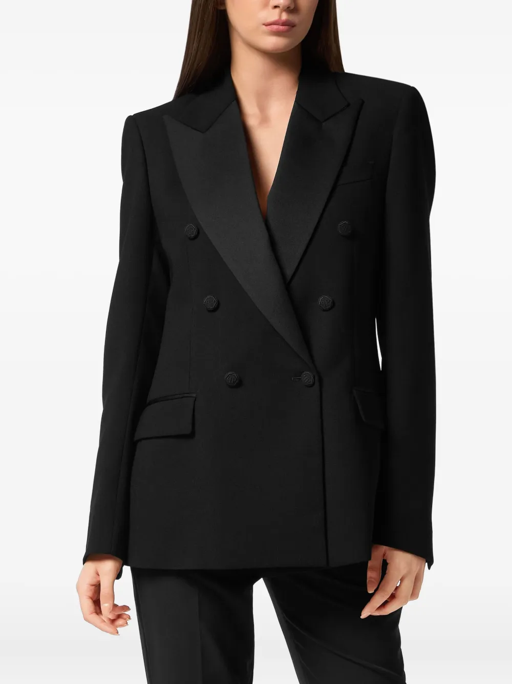 Philipp Plein Dame blazer met dubbele rij knopen Zwart