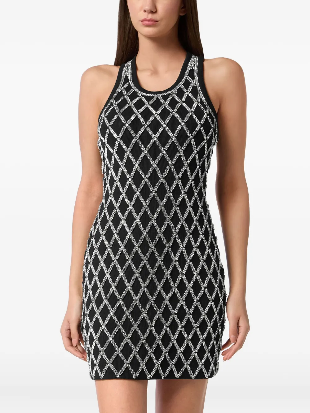 Philipp Plein Crystal Net Mini Dress In Animal Print