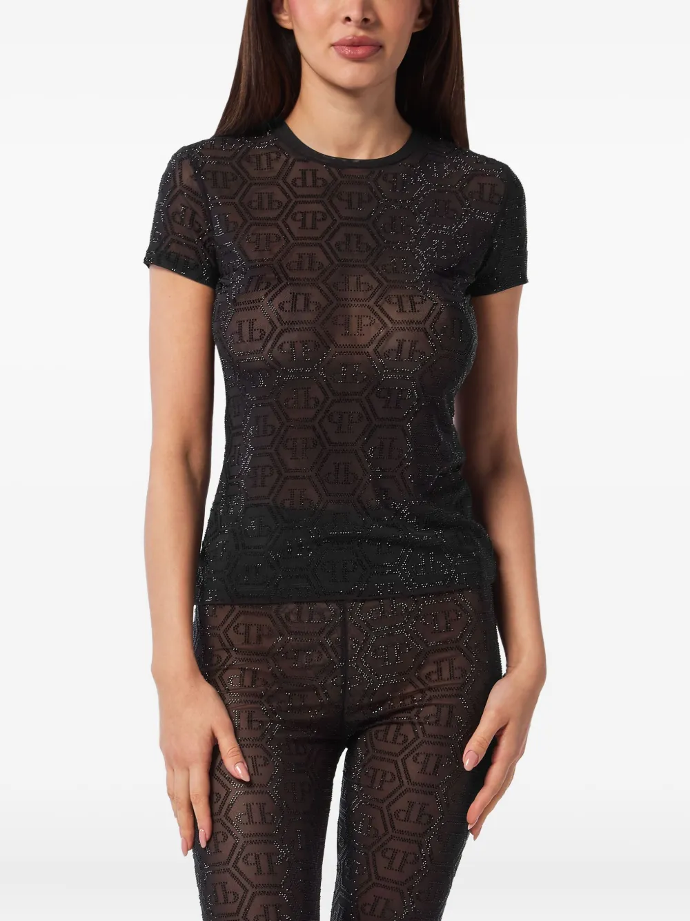 Philipp Plein Tulen T-shirt met monogram en stras Zwart