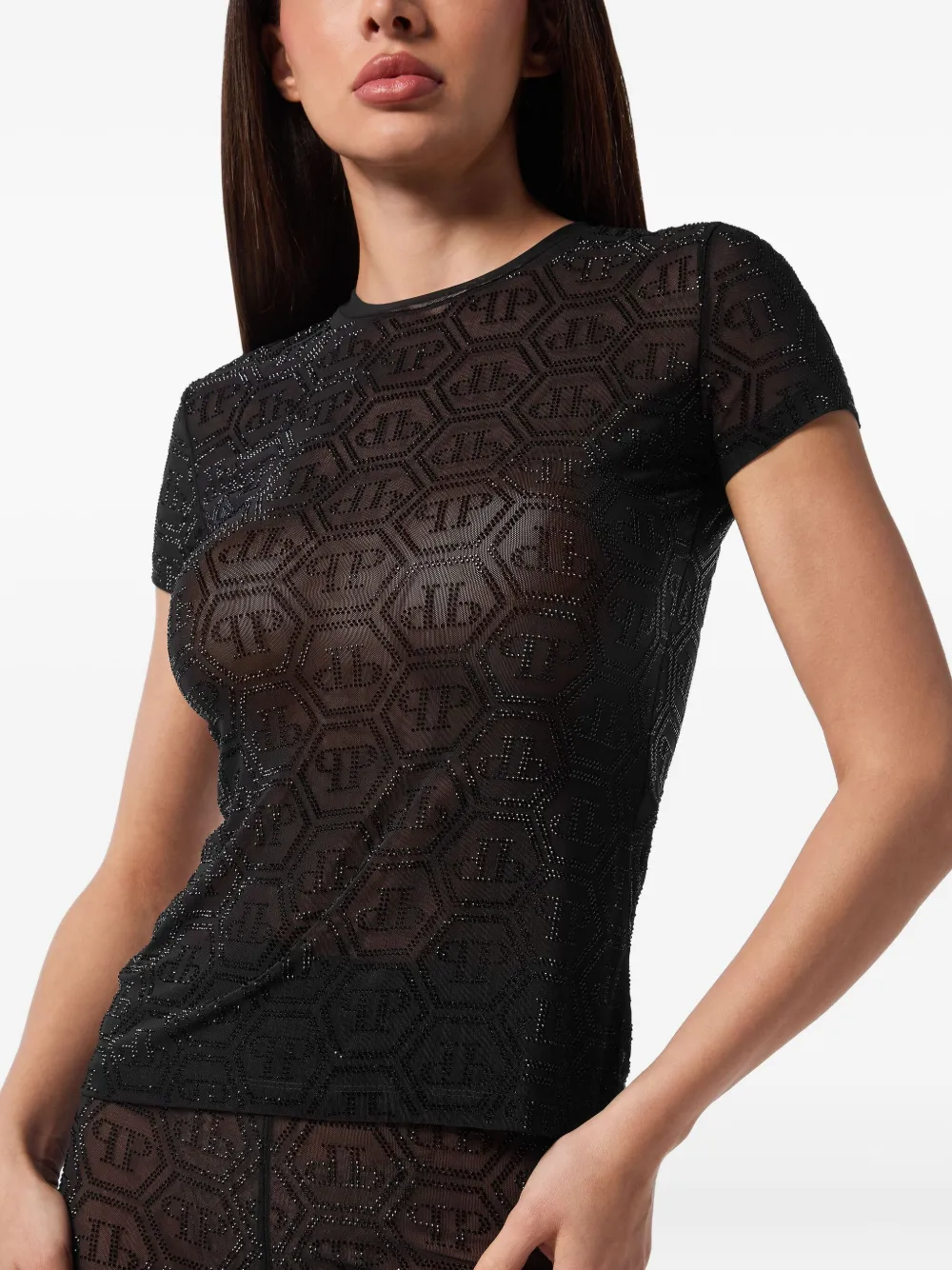 Philipp Plein Tulen T-shirt met monogram en stras Zwart