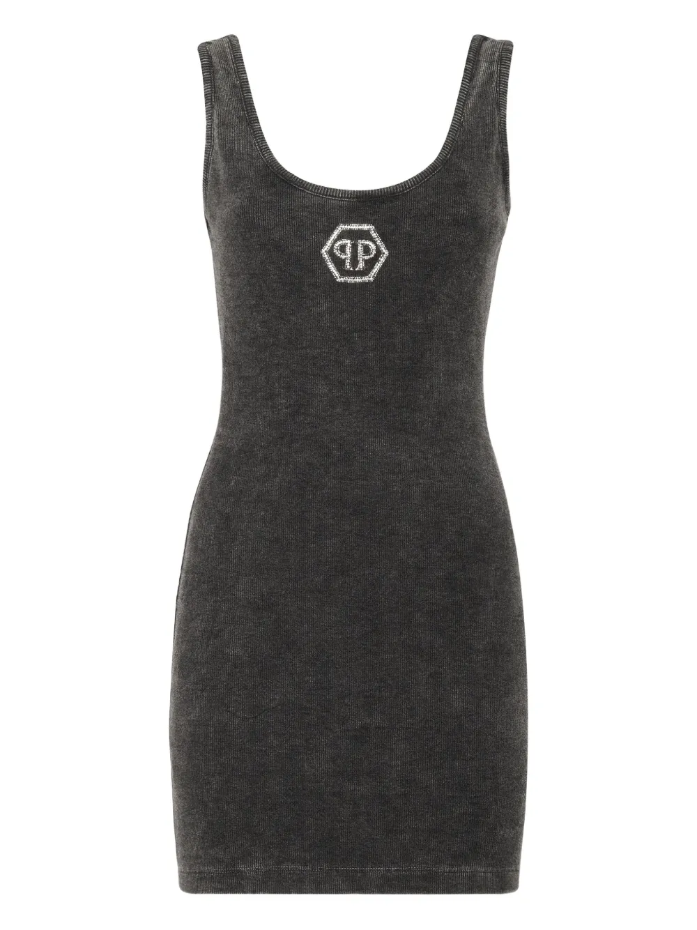 Philipp Plein Hexagon ribbed-knit tank mini dress | Grey | Image 1