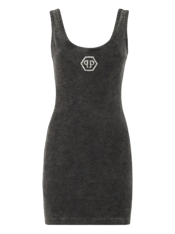 Philipp Plein - Rib Mini Tank Dress Hexagon - Grey