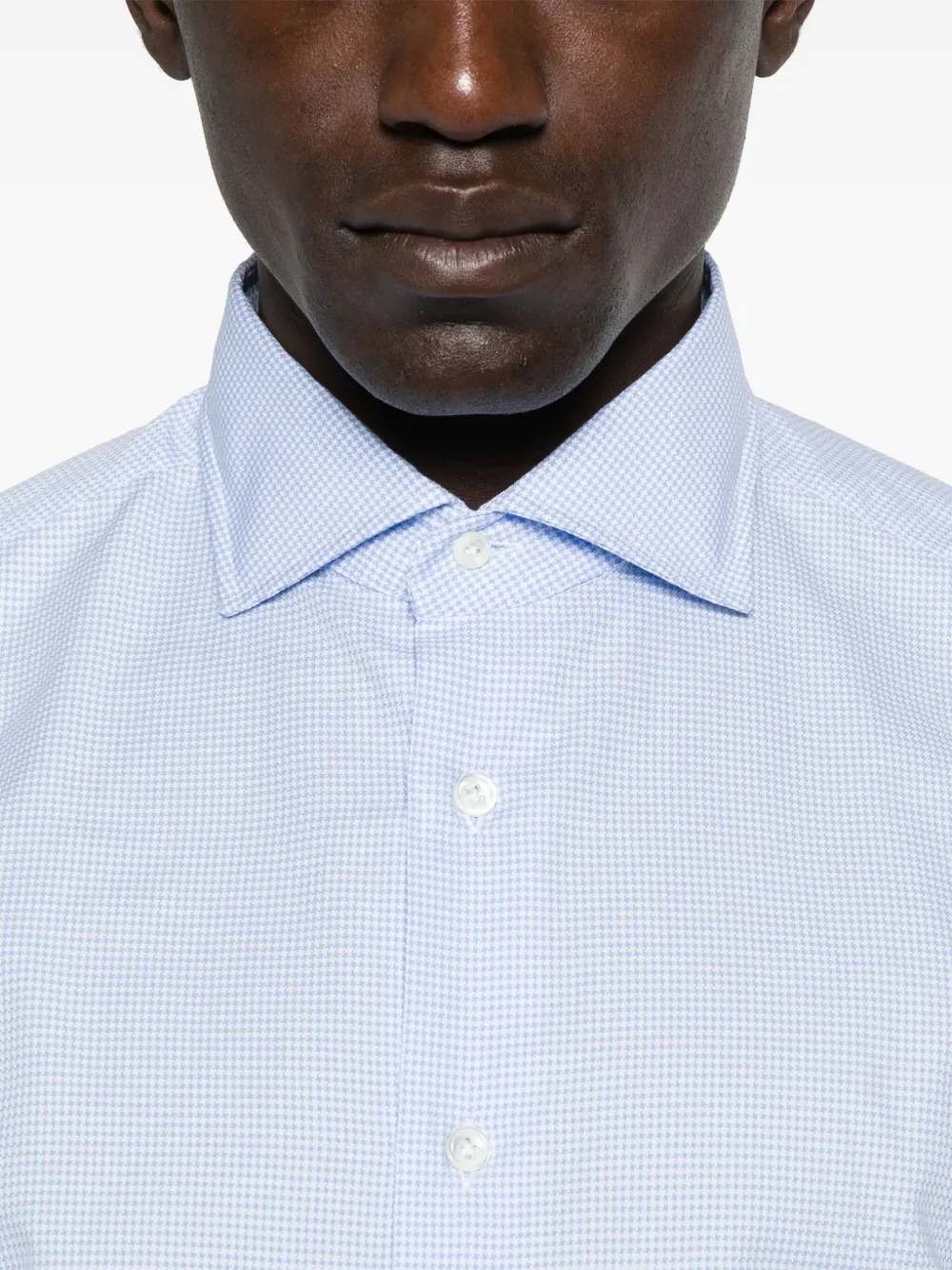 Mazzarelli Overhemd met pied-de-poule print Blauw